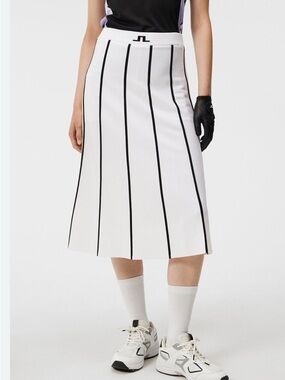 NWT J.Lindeberg Sally Stripe Knitted Skirt in White  ~ Size Small
